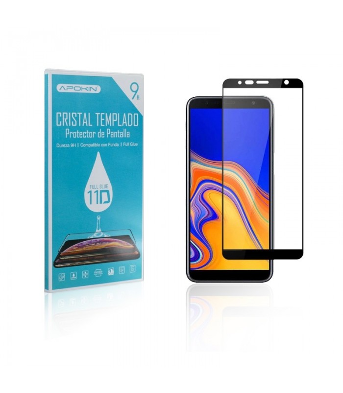 Cristal templado Full Glue 11D Premium Samsung Galaxy J4 Plus Protector de Pantalla Curvo Negro