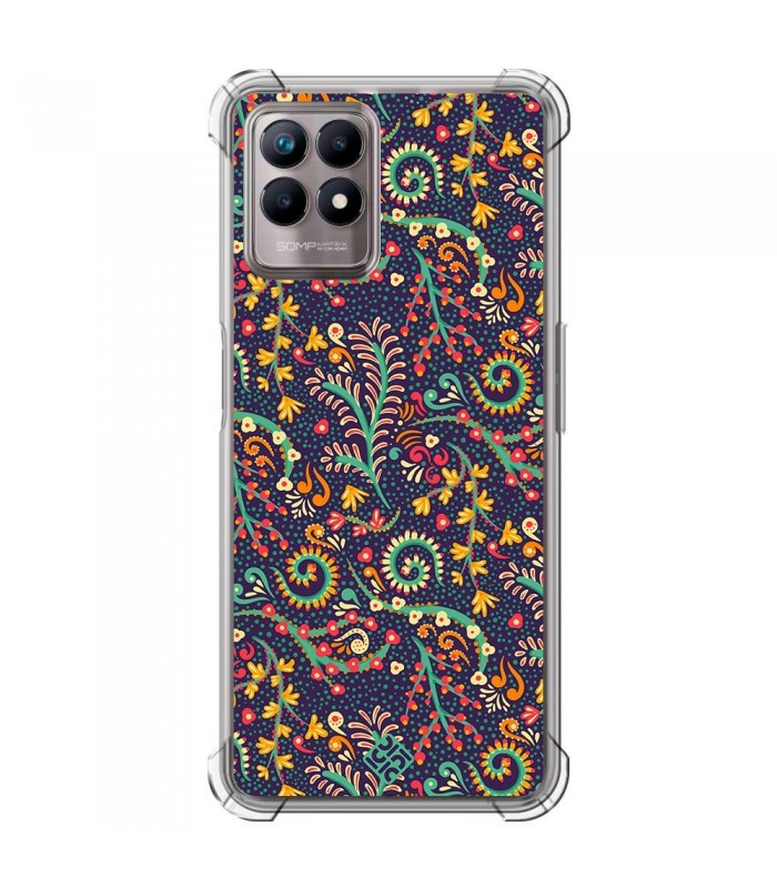 Funda Antigolpe [ Realme 8i ] Dibujo Auténtico [ Patrón de Plantas Abstractas ] Esquina Reforzada Silicona 1.5mm