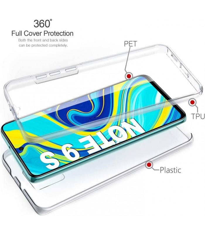 Funda Doble Xiaomi Redmi note 9 Silicona Transparente Delantera y