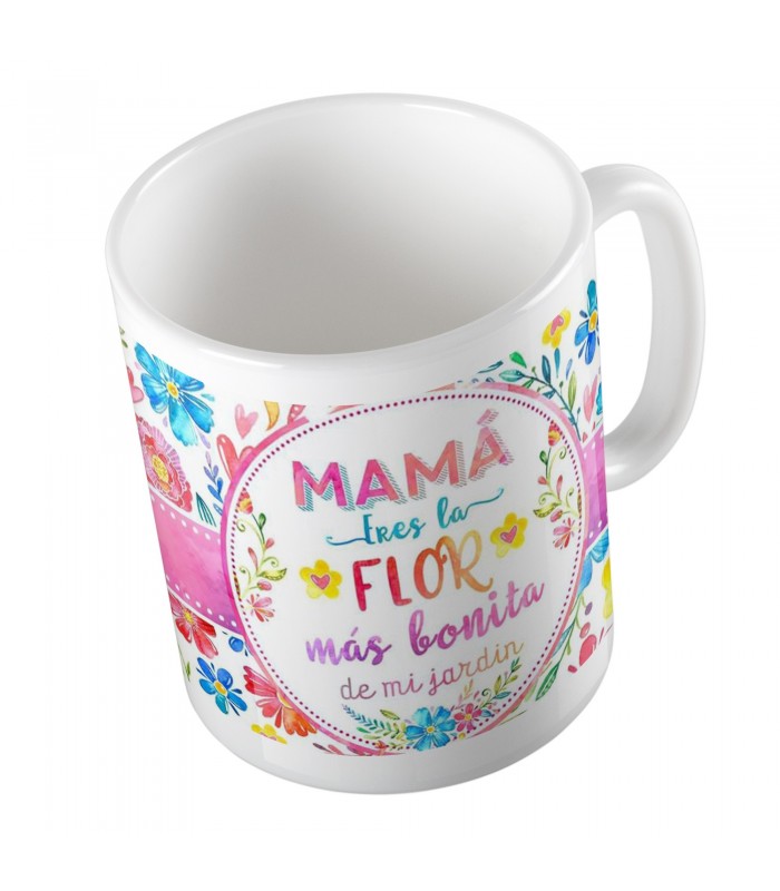 Taza cerámica blanca | Mamá Eres la Flor más Bonita | Para celebrar el Día de la Madre | Capacidad 330ml