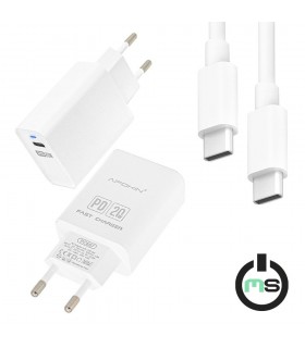 Cargador de Carga Rápida | Red de Entrada TIPO-C | Cable de 1m Micro USB | Blanco