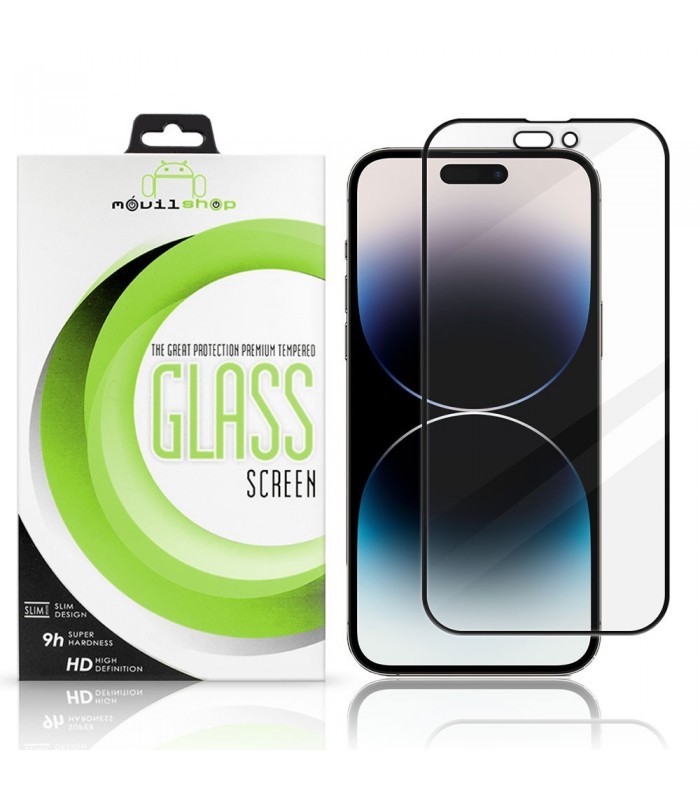 Protector de pantalla completo para iPhone 14 Pro Max - Cristal templado Full Glue con borde Negro