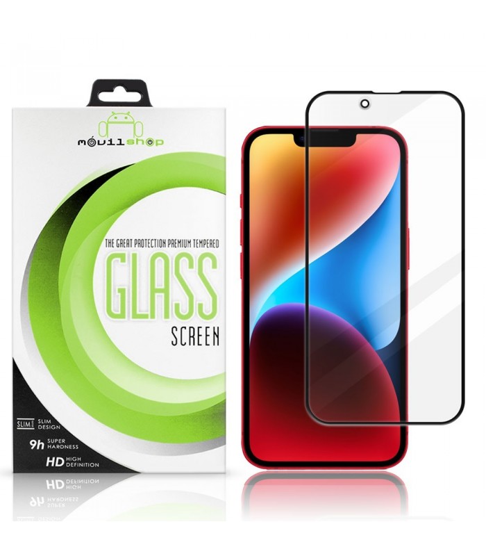 Protector de pantalla completo para iPhone 14 Plus - Cristal templado Full Glue con borde Negro