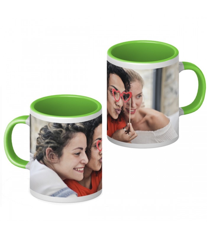 Taza interior y asa color personalizada [Verde] Personaliza tu taza con una foto, un dibujo o el texto que tu quieras