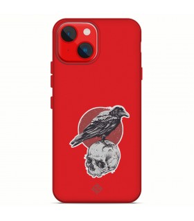 Funda Silicona Suave  [ iPhone 14 Plus ] Rojo [ Cuervo y calavera ] Carcasa Liquida Case Cover.