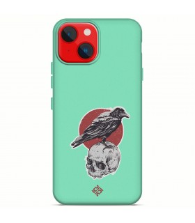 Funda Silicona Suave  [ iPhone 14 Plus ] Verde [ Cuervo y calavera ] Carcasa Liquida Case Cover.