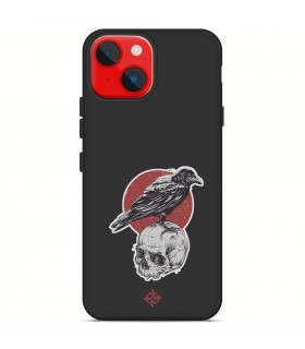 Funda Silicona Suave  [ iPhone 14 Plus ] Negro [ Cuervo y calavera ] Carcasa Liquida Case Cover.