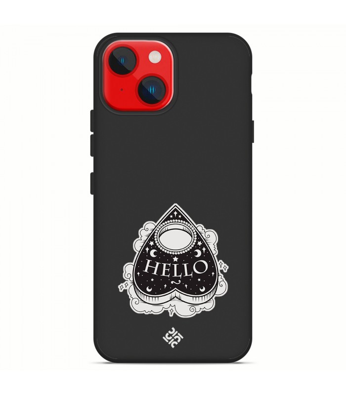 Funda Silicona Suave  [ iPhone 14 Plus ] Negro [ Hello -Ouija ] Carcasa Liquida Case Cover.