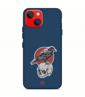 Funda Silicona Suave  [ iPhone 14 Plus ] Azul [ Cuervo y calavera ] Carcasa Liquida Case Cover.