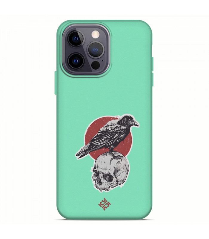 Funda Silicona Suave  [ iPhone 14 Pro Max ] Verde [ Cuervo y calavera ] Carcasa Liquida Case Cover.
