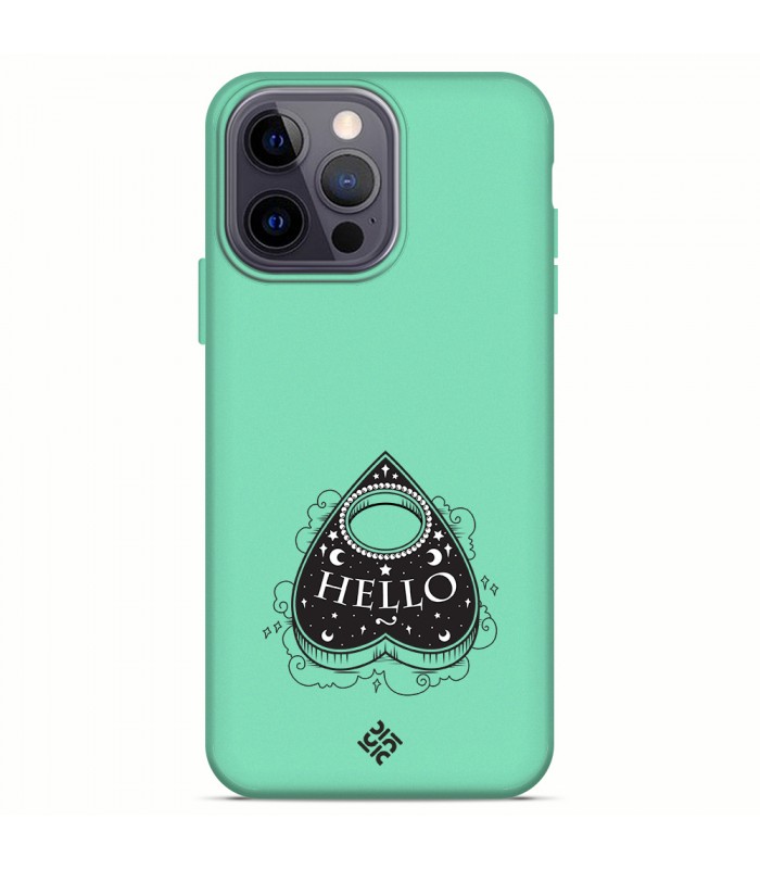Funda Silicona Suave  [ iPhone 14 Pro Max ] Verde [ Hello -Ouija ] Carcasa Liquida Case Cover.