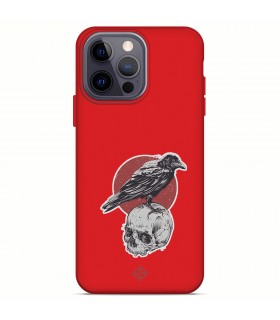 Funda Silicona Suave  [ iPhone 14 Pro Max ] Rojo [ Cuervo y calavera ] Carcasa Liquida Case Cover.