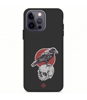 Funda Silicona Suave  [ iPhone 14 Pro Max ] Negro [ Cuervo y calavera ] Carcasa Liquida Case Cover.