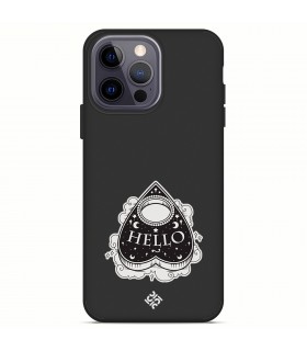 Funda Silicona Suave  [ iPhone 14 Pro Max ] Negro [ Hello -Ouija ] Carcasa Liquida Case Cover.