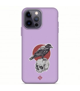 Funda Silicona Suave  [ iPhone 14 Pro Max ] Lila [ Cuervo y calavera ] Carcasa Liquida Case Cover.