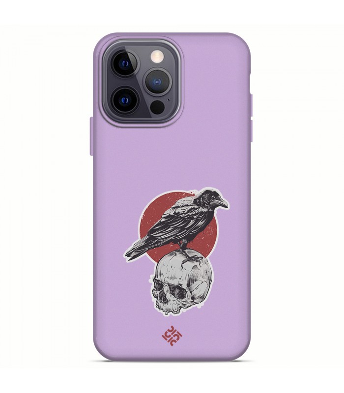 Funda Silicona Suave  [ iPhone 14 Pro Max ] Lila [ Cuervo y calavera ] Carcasa Liquida Case Cover.