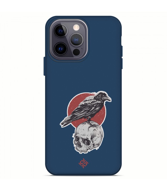 Funda Silicona Suave  [ iPhone 14 Pro Max ] Azul [ Cuervo y calavera ] Carcasa Liquida Case Cover.