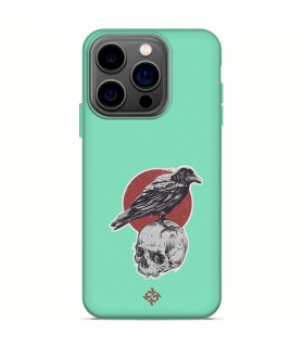 Funda Silicona Suave  [ iPhone 14 Pro ] Verde [ Cuervo y calavera ] Carcasa Liquida Case Cover.