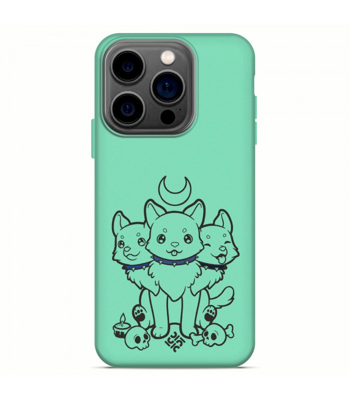 Funda Silicona Suave  [ iPhone 14 Pro ] Verde [ Cerbero Gatuno ] Carcasa Liquida Case Cover.