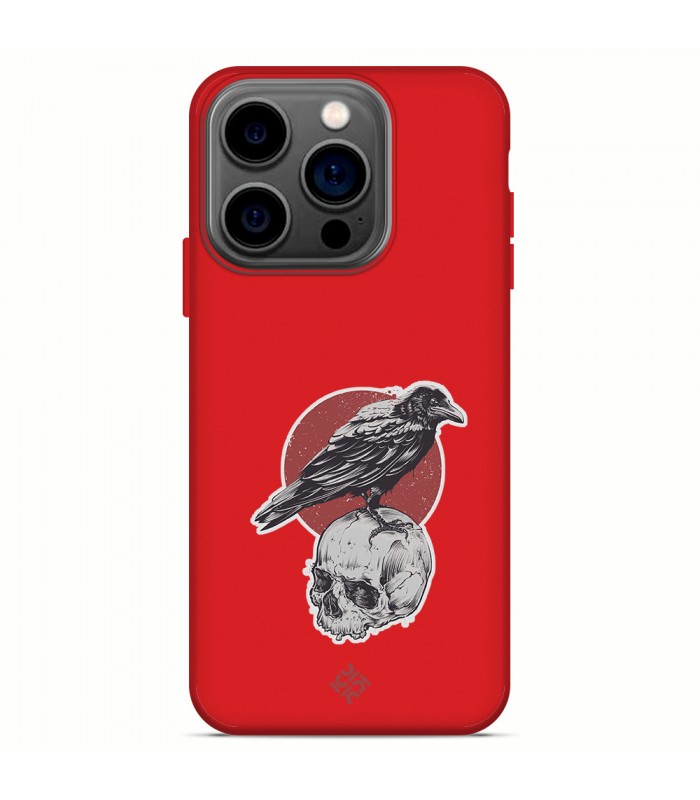 Funda Silicona Suave  [ iPhone 14 Pro ] Rojo [ Cuervo y calavera ] Carcasa Liquida Case Cover.