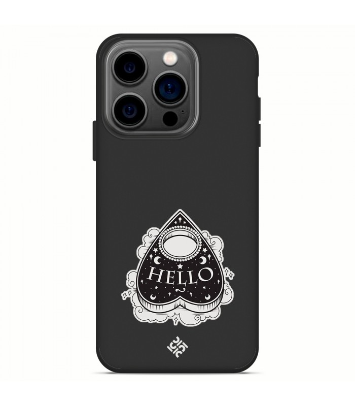 Funda Silicona Suave  [ iPhone 14 Pro ] Negro [ Hello -Ouija ] Carcasa Liquida Case Cover.