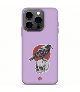 Funda Silicona Suave  [ iPhone 14 Pro ] Lila [ Cuervo y calavera ] Carcasa Liquida Case Cover.