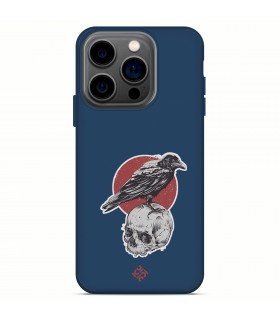 Funda Silicona Suave  [ iPhone 14 Pro ] Azul [ Cuervo y calavera ] Carcasa Liquida Case Cover.