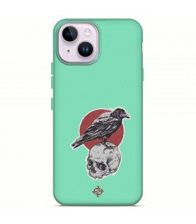 Funda Silicona Suave  [ iPhone 14 ] Verde [ Cuervo y calavera ] Carcasa Liquida Case Cover.