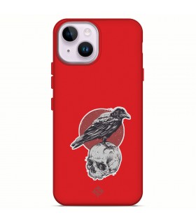 Funda Silicona Suave  [ iPhone 14 ] Rojo [ Cuervo y calavera ] Carcasa Liquida Case Cover.