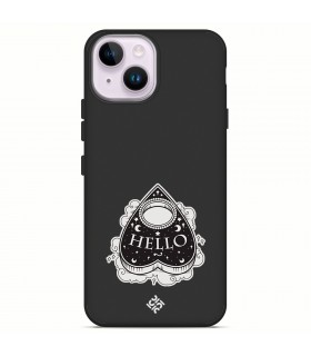 Funda Silicona Suave  [ iPhone 14 ] Negro [ Hello -Ouija ] Carcasa Liquida Case Cover.