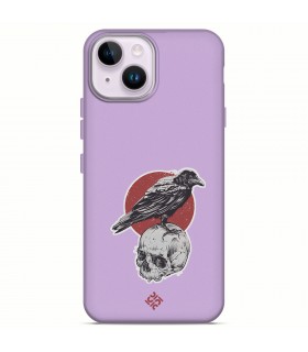 Funda Silicona Suave  [ iPhone 14 ] Lila [ Cuervo y calavera ] Carcasa Liquida Case Cover.