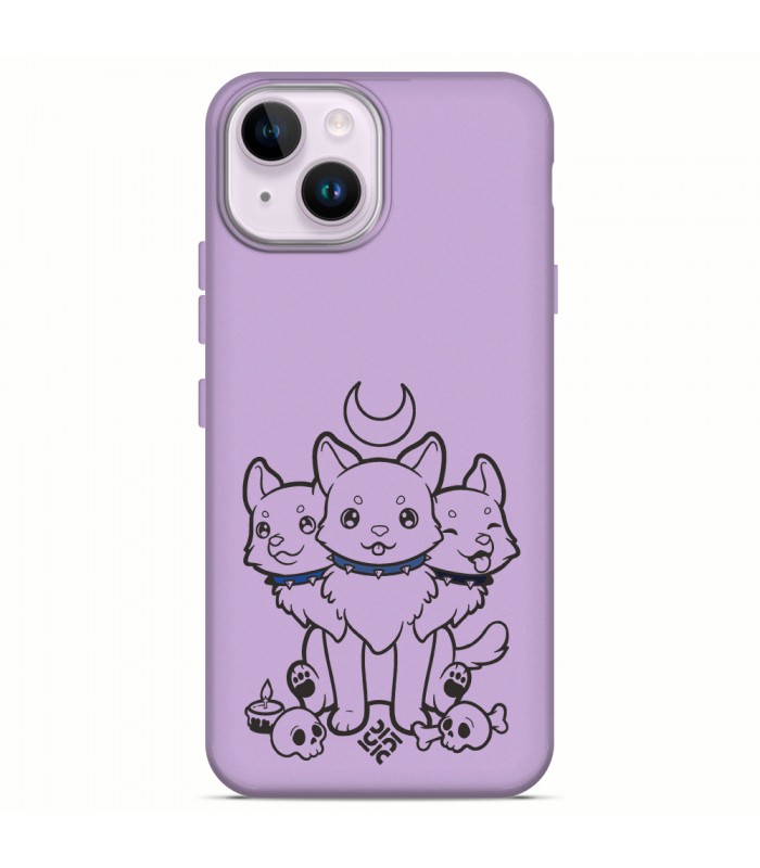 Funda Silicona Suave  [ iPhone 14 ] Lila [ Cerbero Gatuno ] Carcasa Liquida Case Cover.