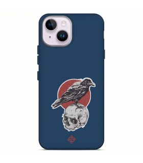 Funda Silicona Suave  [ iPhone 14 ] Azul [ Cuervo y calavera ] Carcasa Liquida Case Cover.