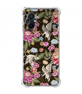 Funda Antigolpe [ POCO M5 ] Dibujo Japones [ Estampado de Flores y Grúas Blancas ] Esquina Reforzada Silicona 1.5mm