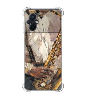 Funda Antigolpe [ POCO M5 ] Diseño Música [ Pintura - Tocando el Saxofón ] Esquina Reforzada Silicona Transparente