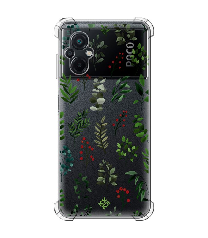Funda Antigolpe [ POCO M5 ] Dibujo Botánico [ Hojas Ramas Verdes - Follaje Botánico ] Esquina Reforzada Silicona 1.5mm