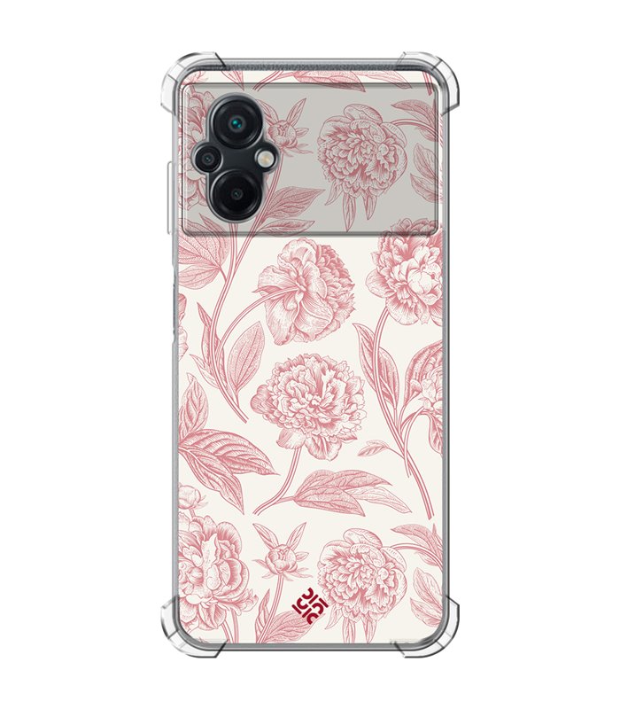Funda Antigolpe [ POCO M5 ] Dibujo Botánico [ Flores Rosa Pastel ] Esquina Reforzada Silicona 1.5mm Transparente