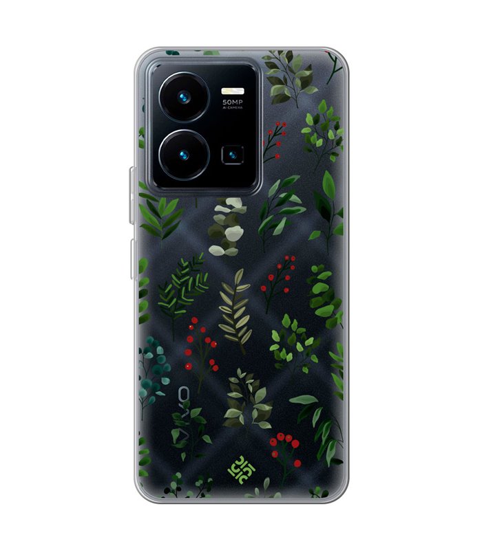 Funda para [ Vivo Y35 ] Dibujo Botánico [ Hojas Ramas Verdes - Follaje Botánico ] de Silicona Flexible