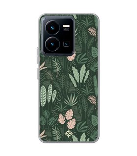 Funda para [ Vivo Y35 ] Dibujo Botánico [ Patron Flora Vegetal Verde y Rosa ] de Silicona Flexible