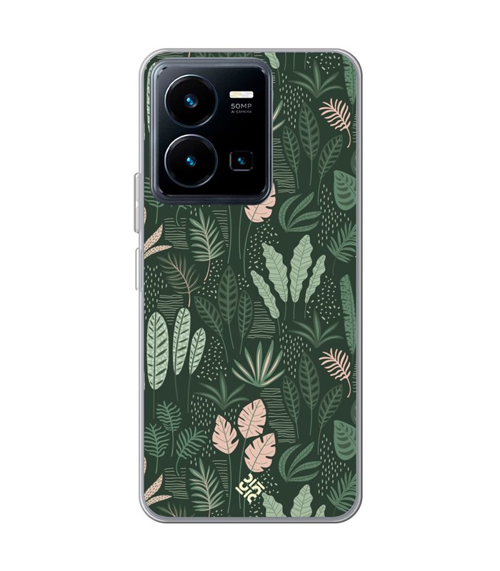 Funda para [ Vivo Y35 ] Dibujo Botánico [ Patron Flora Vegetal Verde y Rosa ] de Silicona Flexible