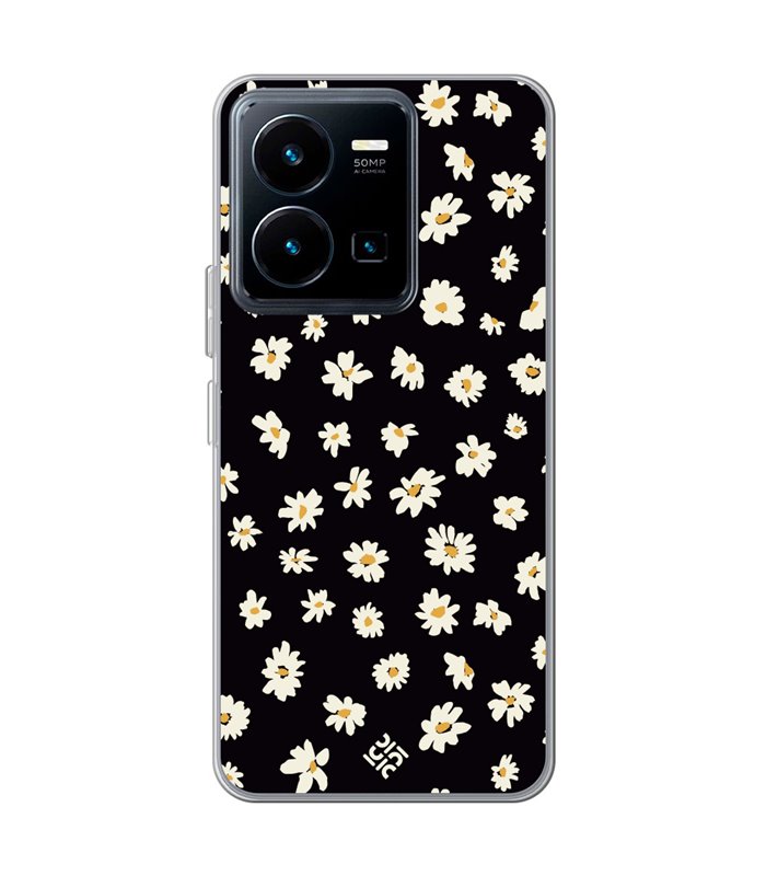 Funda para [ Vivo Y35 ] Dibujo Botánico [ Margaritas en Fondo Negro ] de Silicona Flexible