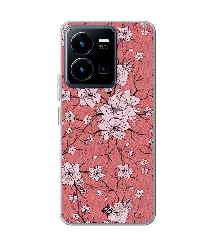 Funda para [ Vivo Y35 ] Dibujo Botánico [ Flores sakura con patron japones ] de Silicona Flexible