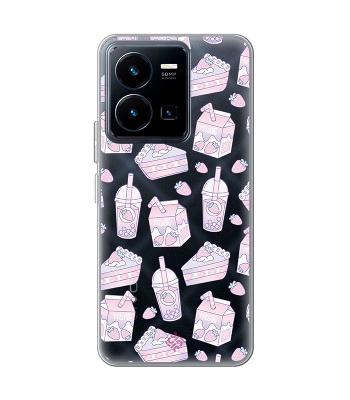 Funda para [ Vivo Y35 ] Dibujo Cute [ Postres de Fresa En Rosa Pastel ] de Silicona Flexible