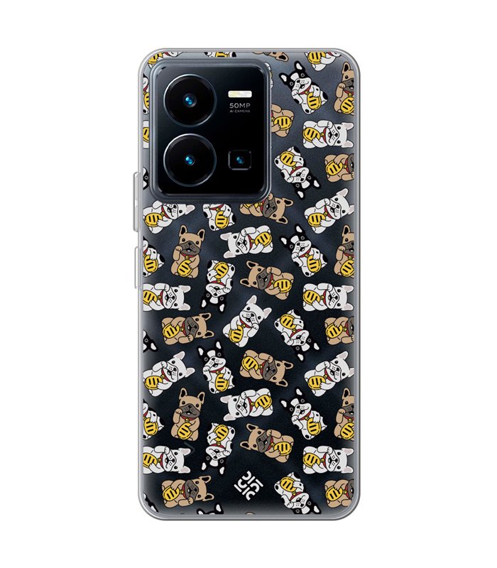 Funda para [ Vivo Y35 ] Dibujo Cute [ Perro Bulldog de la Suerte ] de Silicona Flexible para Smartphone