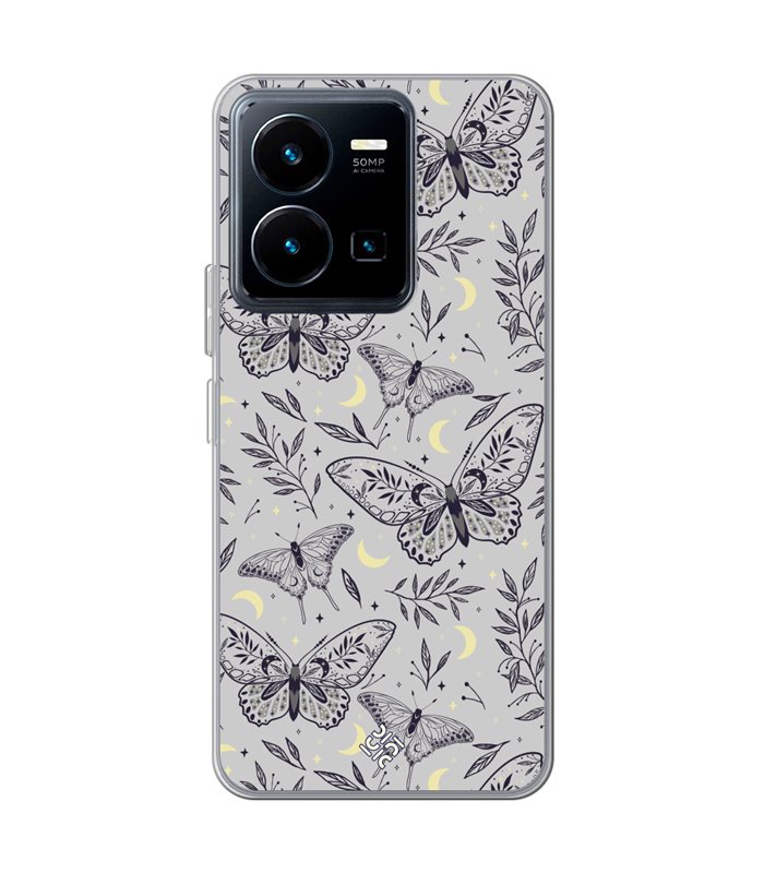 Funda para [ Vivo Y35 ] Dibujo Esotérico [ Boho Fondo Mágico con Elementos de Espacio Gris Estrellas ] 