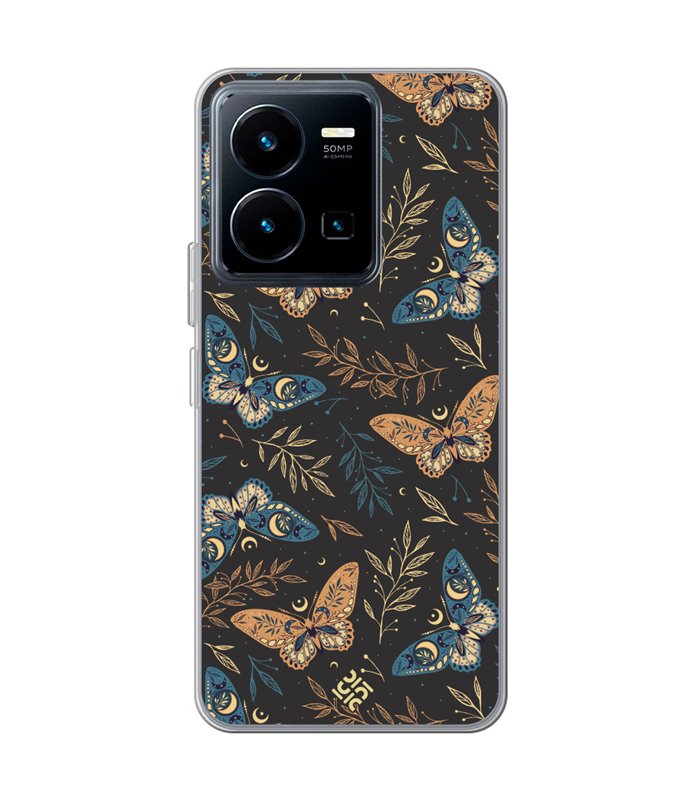 Funda para [ Vivo Y35 ] Dibujo Esotérico [ Boho Fondo Mágico con Ramas y Mariposas y Polillas ] de Silicona