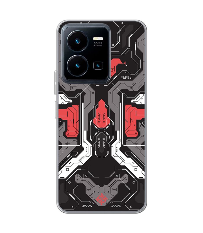 Funda para [ Vivo Y35 ] Dibujo Gamers [ Cyberpunk Rojo y Grises ] de Silicona Flexible para Smartphone