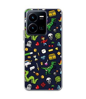 Funda para [ Vivo Y35 ] Dibujo Gamers [ Iconos de Juego Retro Pixel Art 8 Bits ] de Silicona Flexible