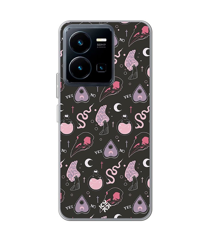 Funda para [ Vivo Y35 ] Dibujo Gotico [ Diseño Brujería en Tonos Pastel y Fondo Negro ] de Silicona