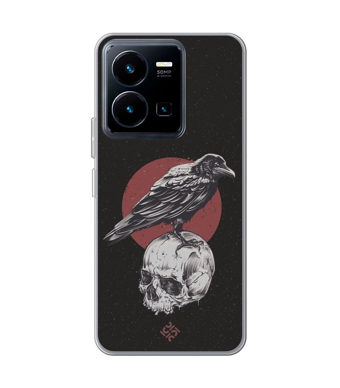 Funda para [ Vivo Y35 ] Dibujo Gotico [ Cuervo Sobre Cráneo ] de Silicona Flexible para Smartphone